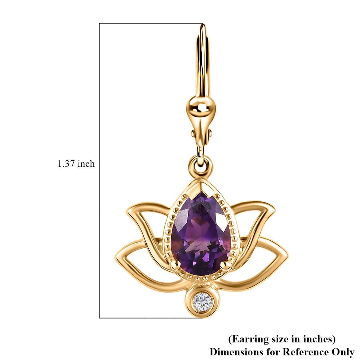 Moroccan Amethyst and Moissanite Lever Back Lotus Earrings in Vermeil Yellow Gold Over Sterling Silver 2.50 ctw image number 5