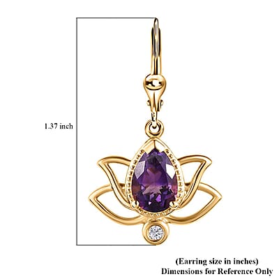 Moroccan Amethyst and Moissanite Lever Back Lotus Earrings in Vermeil Yellow Gold Over Sterling Silver 2.50 ctw