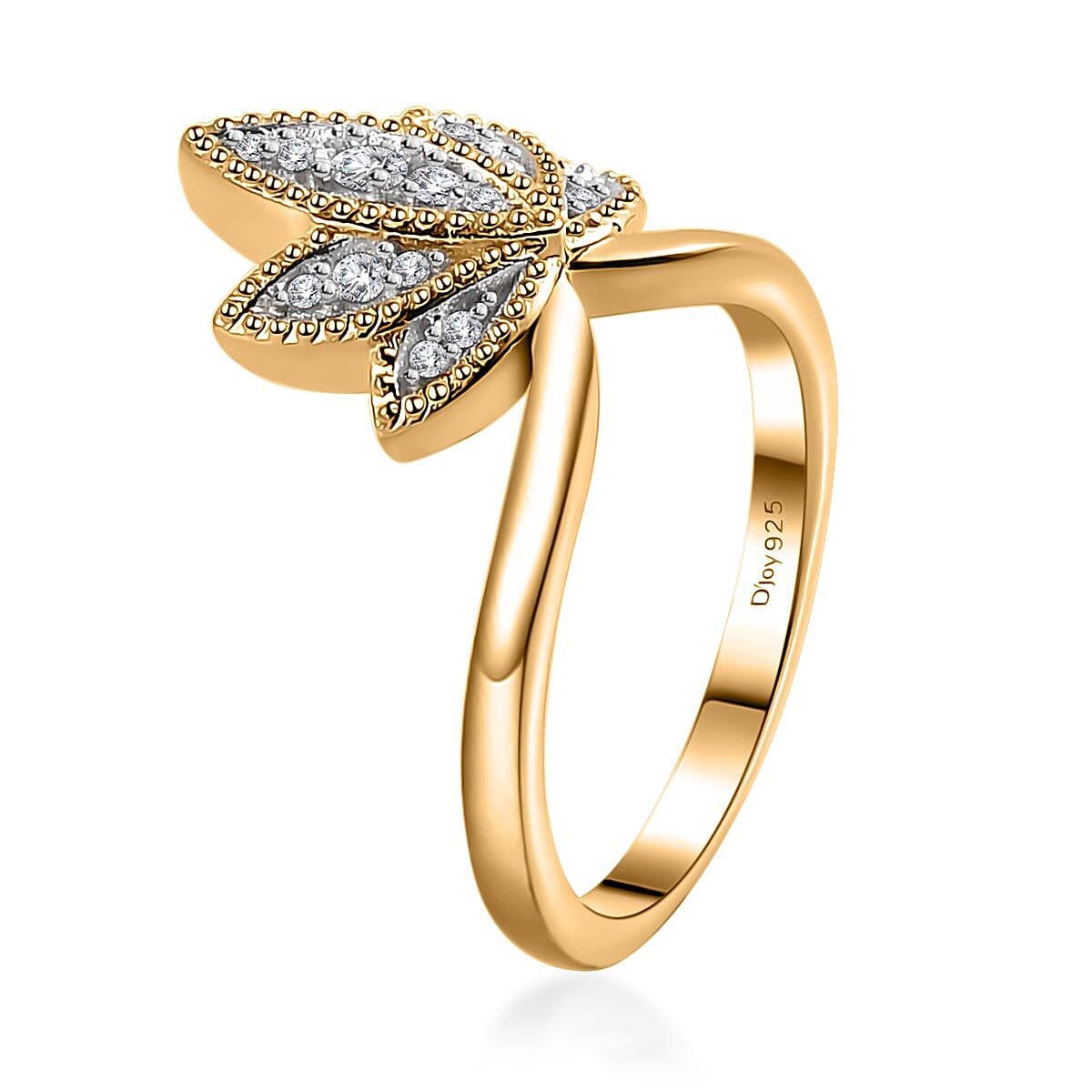 Moissanite Lotus Chevron Band Ring in Vermeil Yellow Gold Over Sterling Silver (Size 6.0) 0.20 ctw image number 3