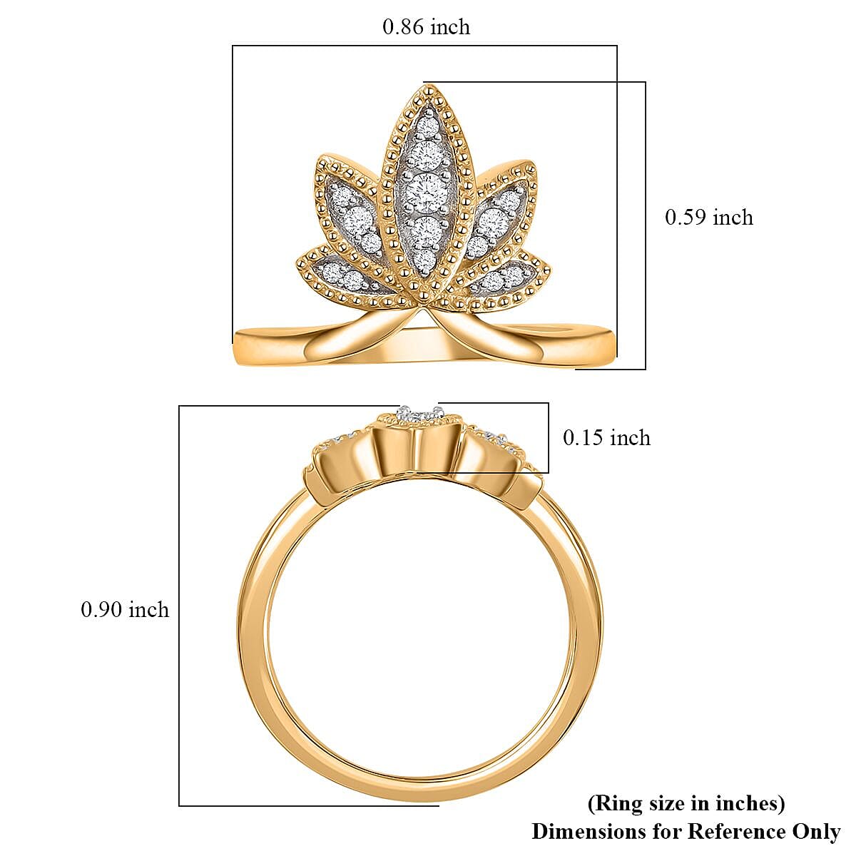 Moissanite Lotus Chevron Band Ring in Vermeil Yellow Gold Over Sterling Silver (Size 6.0) 0.20 ctw image number 5