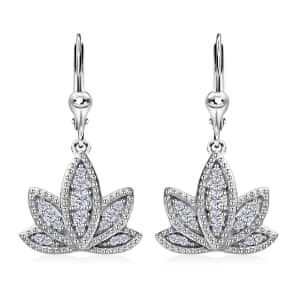 Moissanite Lotus Flower Lever Back Earrings in Platinum Over Sterling Silver 0.40 ctw