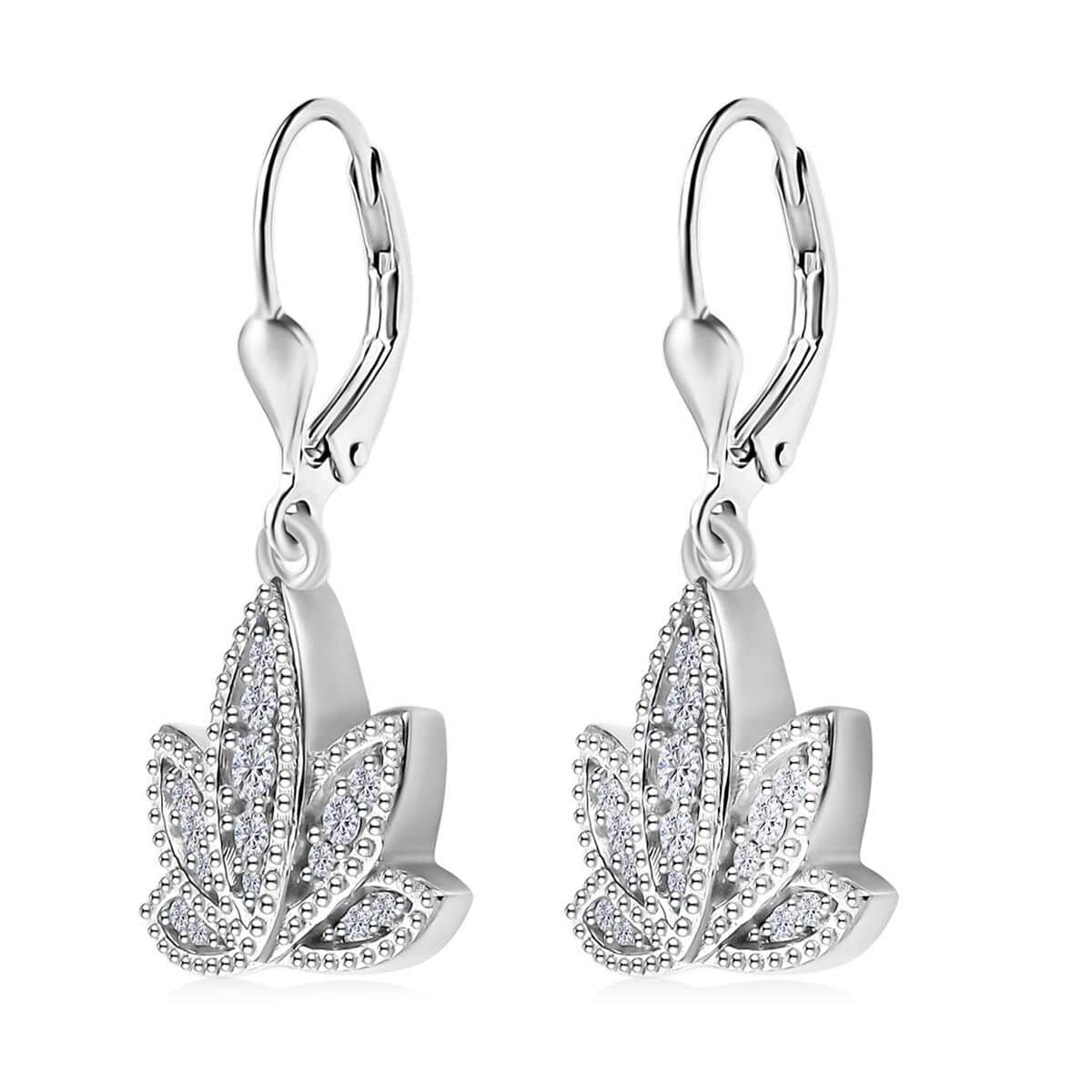 Moissanite Lotus Flower Lever Back Earrings in Platinum Over Sterling Silver 0.40 ctw image number 3