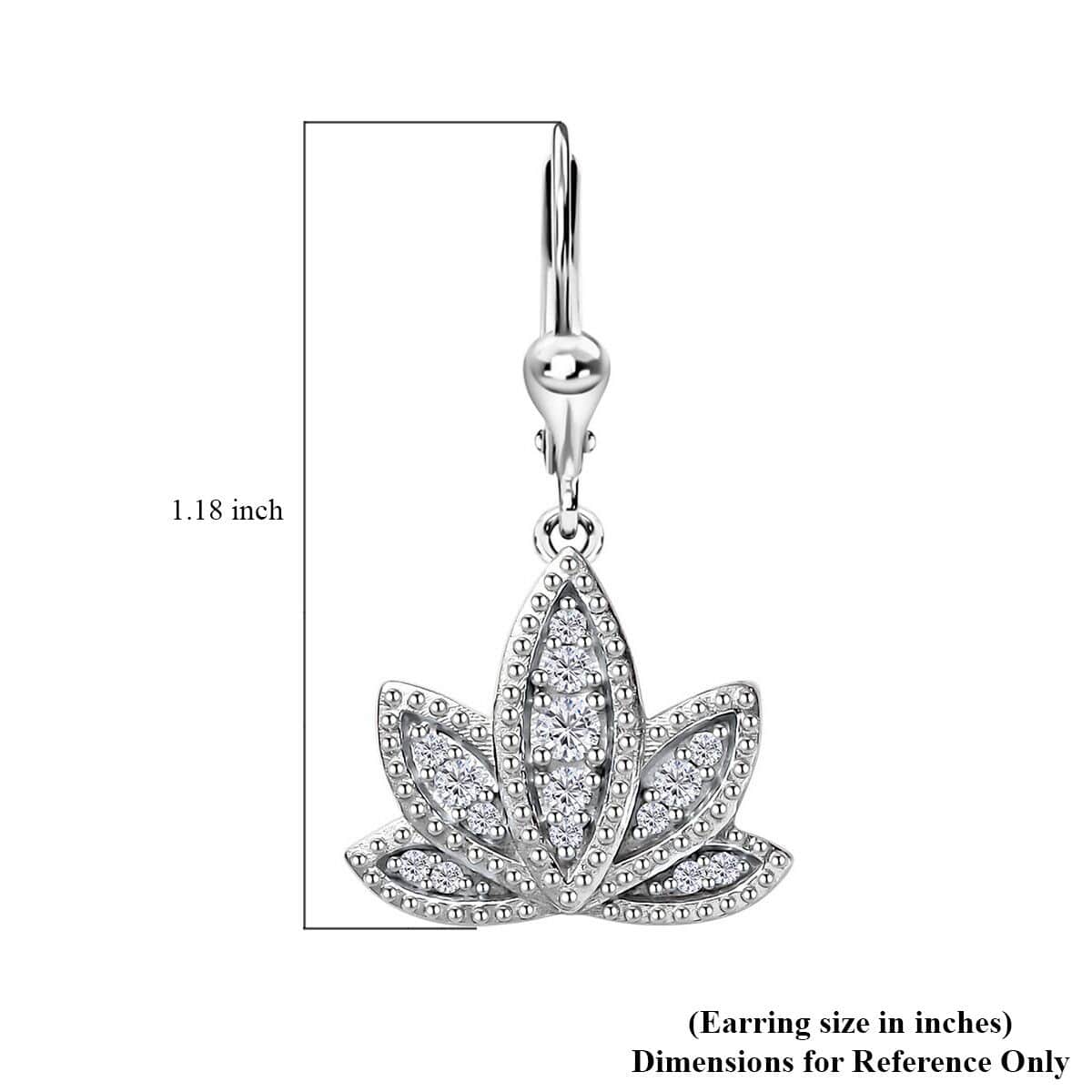 Moissanite Lotus Flower Lever Back Earrings in Platinum Over Sterling Silver 0.40 ctw image number 5