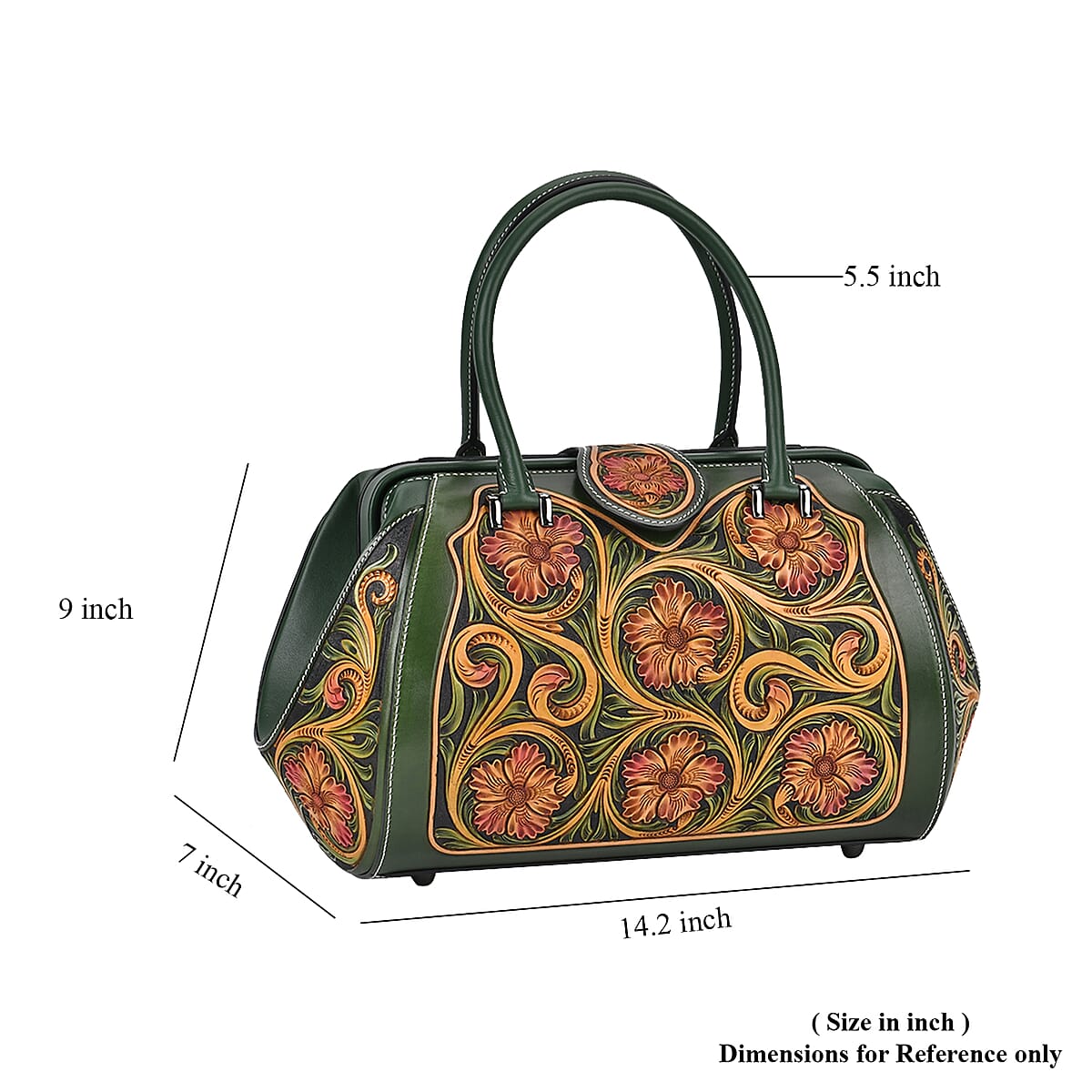 Grand Pelle Royal Collection Black with Solid Color Hand Engraving Flower Pattern Genuine Leather Tote Bag with Handle Drop image number 5