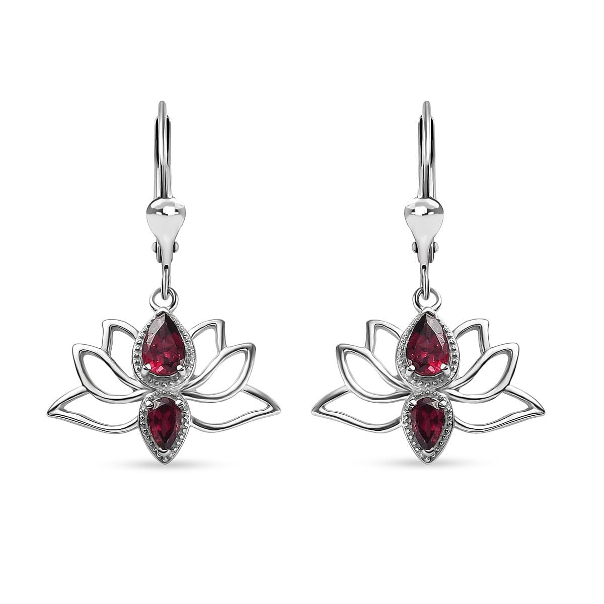 Orissa Rhodolite Garnet Lotus Flower Earrings in Sterling Silver 1.50 ctw