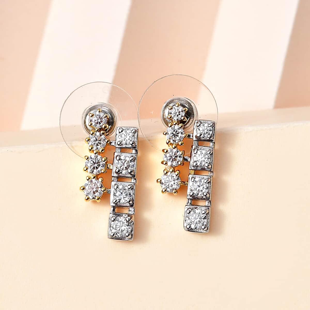 Moissanite Earrings in Vermeil YG and Platinum Over Sterling Silver 1.25 ctw image number 1