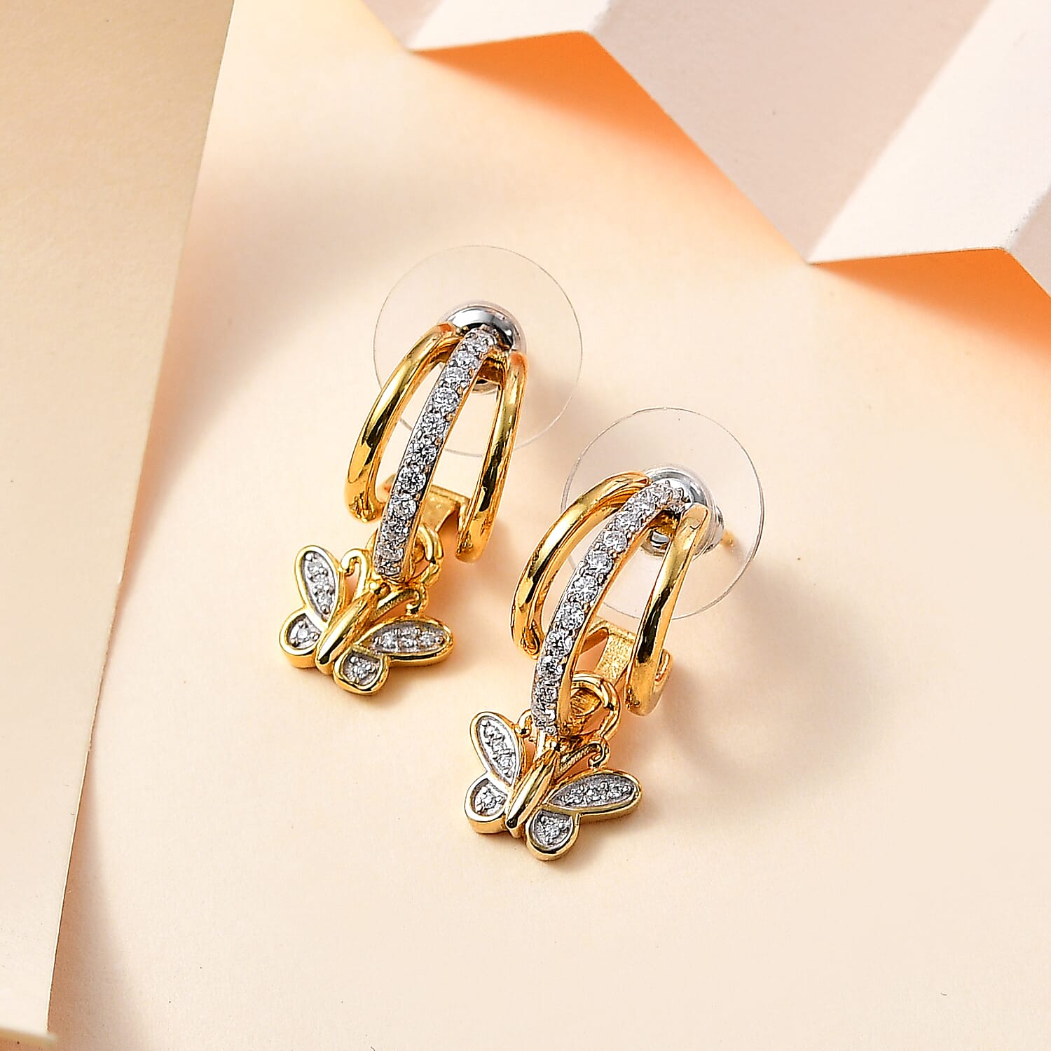 Moissanite Earrings in Vermeil YG and Platinum Over Sterling Silver 0.65 ctw