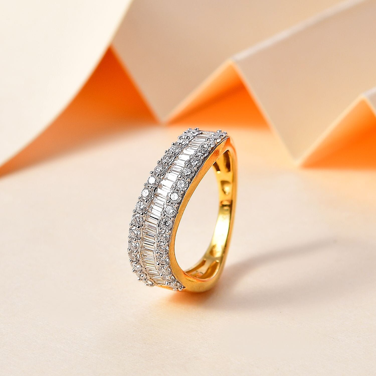 Moissanite Wave Ring in Vermeil Yellow Gold Over Sterling Silver (Size 5.0) 1.00 ctw
