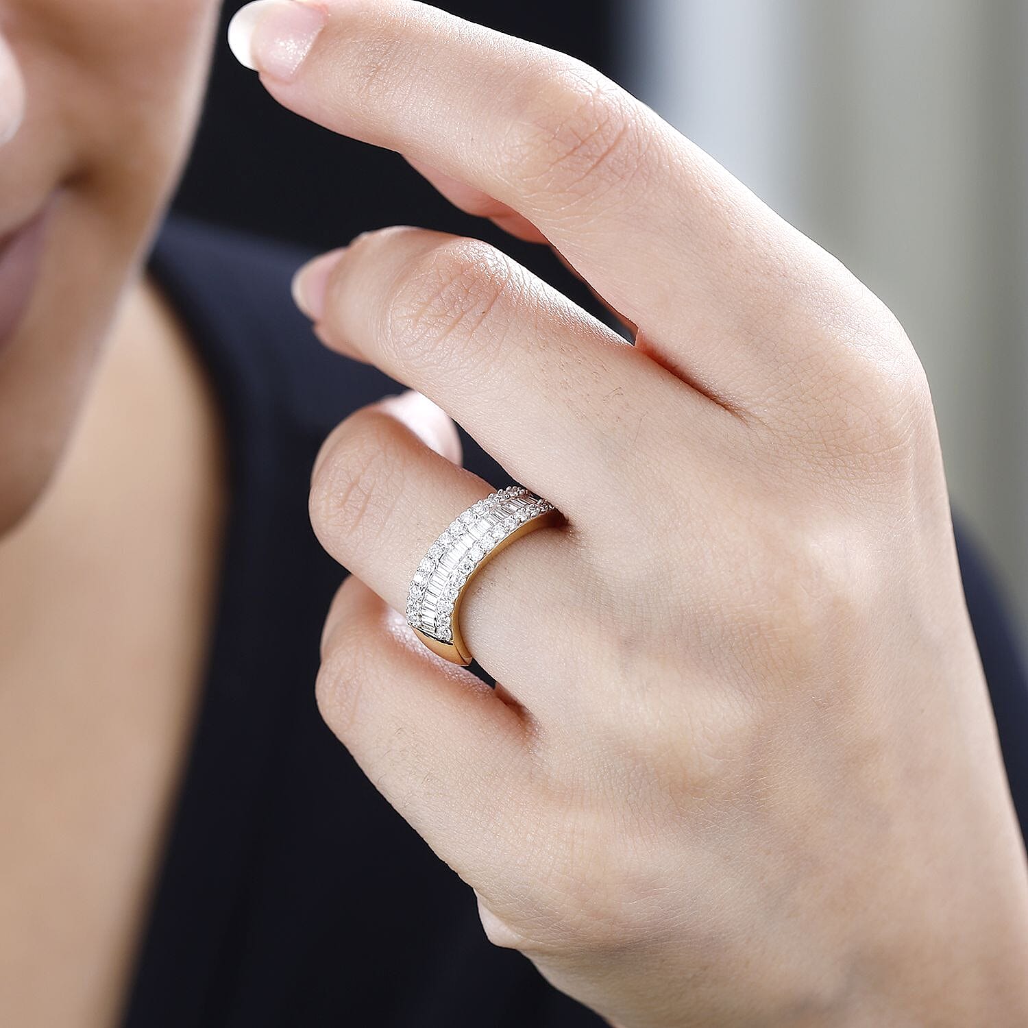 Moissanite Wave Ring in Vermeil Yellow Gold Over Sterling Silver (Size 5.0) 1.00 ctw