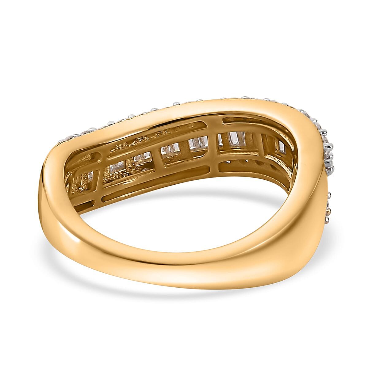 Moissanite Wave Ring in Vermeil Yellow Gold Over Sterling Silver (Size 5.0) 1.00 ctw