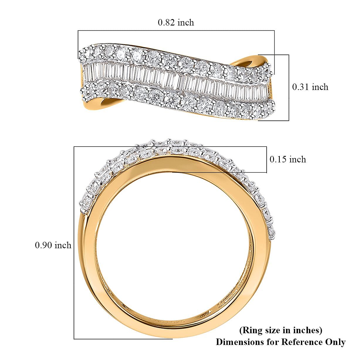 Moissanite Wave Ring in Vermeil Yellow Gold Over Sterling Silver (Size 5.0) 1.00 ctw