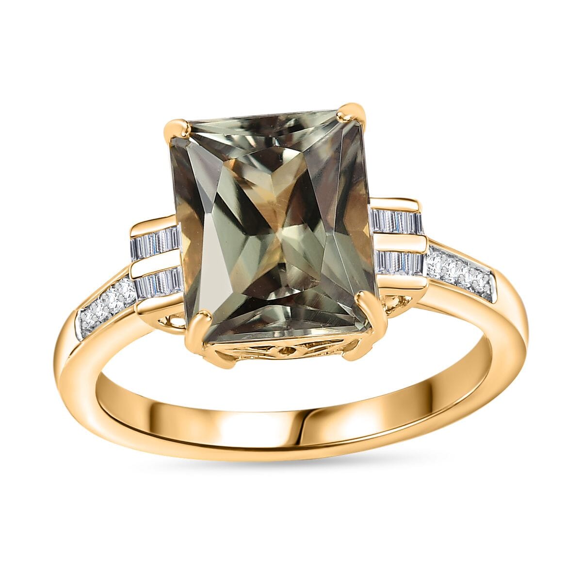 Luxoro 14K Yellow Gold AAA Turkizite and G-H I2 Diamond Ring (Size 7.0) 4.10 Grams 5.85 ctw image number 0