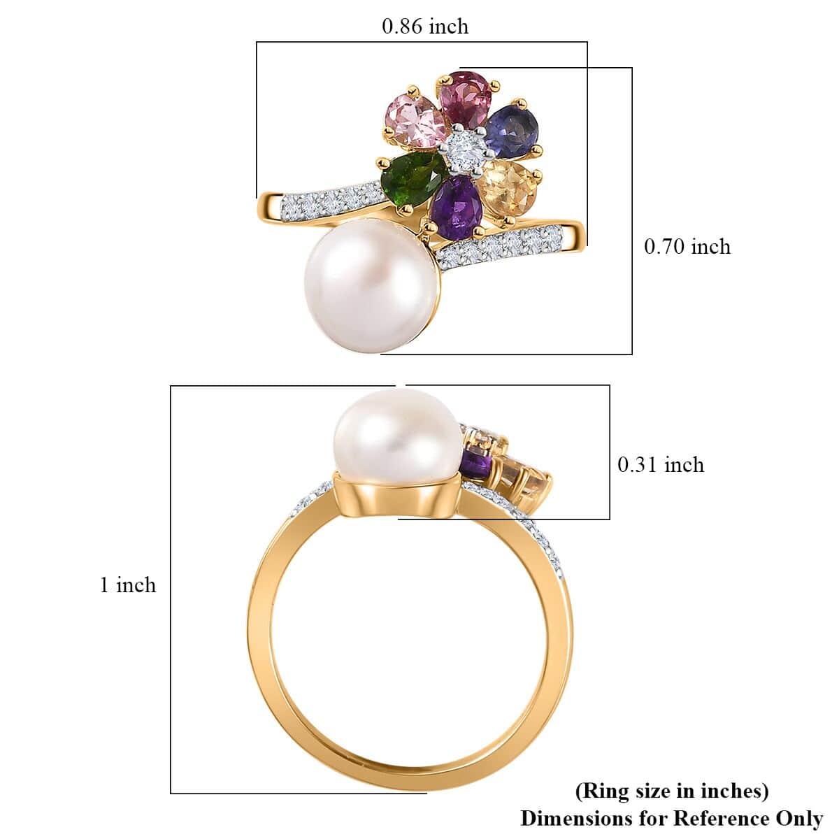 Freshwater Pearl and Multi Gemstone Floral and Pearl Bypass Ring in Vermeil Yellow Gold Over Sterling Silver (Size 10.0) 1.25 ctw image number 5