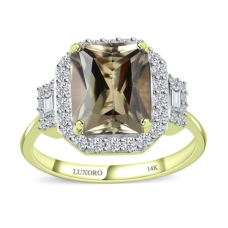 Luxoro 14K Green Gold Radiant Cut AAA Turkizite, Diamond (G-H, I2) (0.45 cts) Ring (Size 10.0) (5.10 g) 2.65 ctw