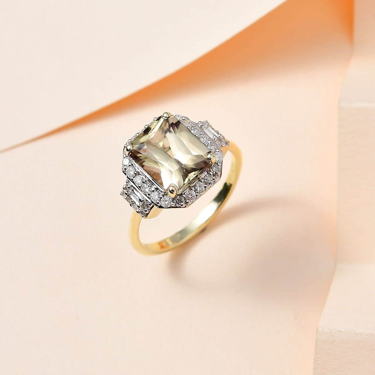 Luxoro 14K Green Gold Radiant Cut AAA Turkizite, Diamond (G-H, I2) (0.45 cts) Ring (Size 10.0) (5.10 g) 2.65 ctw image number 1