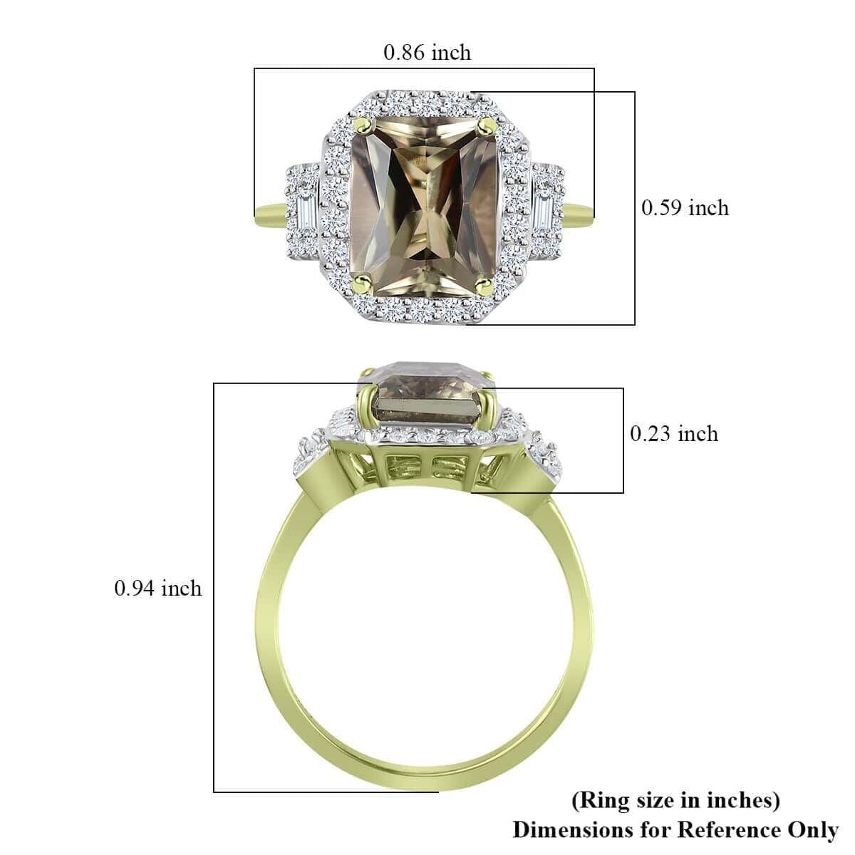 Luxoro 14K Green Gold Radiant Cut AAA Turkizite, Diamond (G-H, I2) (0.45 cts) Ring (Size 10.0) (5.10 g) 2.65 ctw image number 5