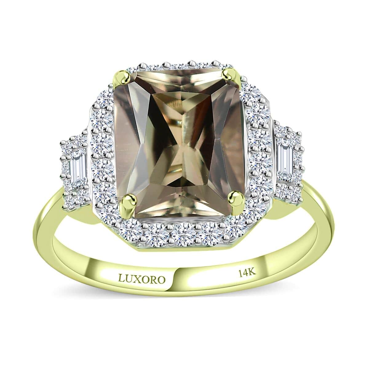 Luxoro 14K Green Gold Radiant Cut AAA Turkizite and G-H I2 Diamond Ring (Size 7.0) 4.25 ctw image number 0