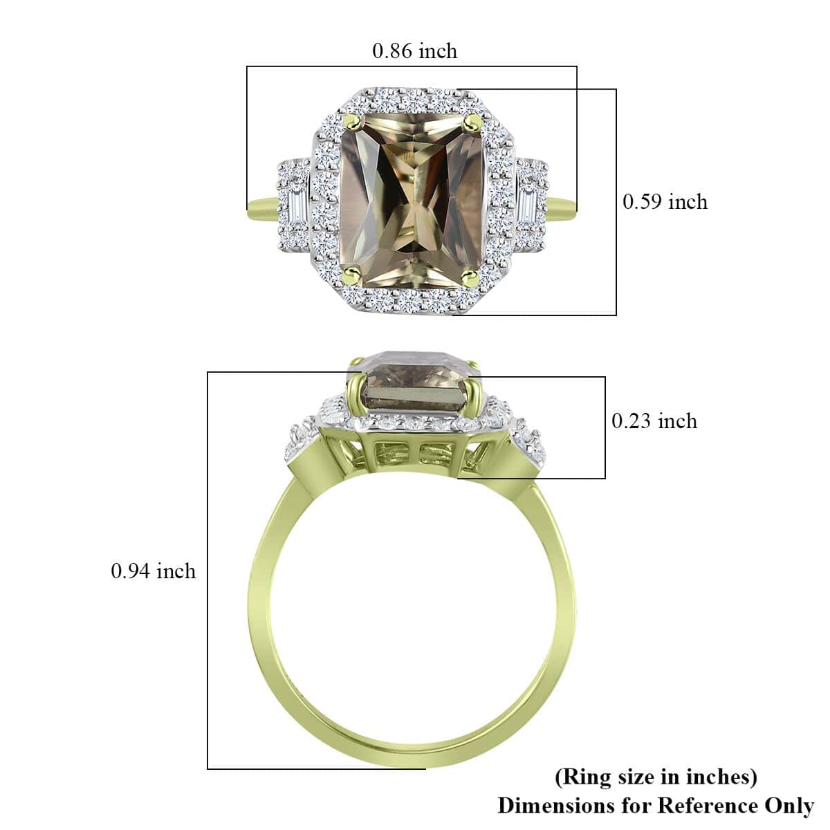 Luxoro 14K Green Gold Radiant Cut AAA Turkizite and G-H I2 Diamond Ring (Size 7.0) 4.25 ctw image number 5