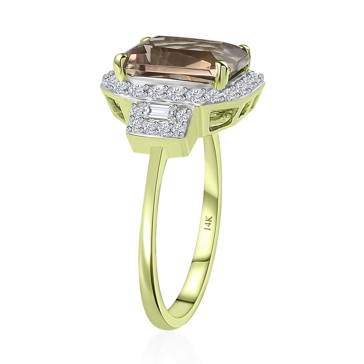 Luxoro 14K Green Gold Radiant Cut AAA Turkizite, Diamond (G-H, I2) (0.45 cts) Ring (Size 5.0) (5.10 g) 2.65 ctw image number 3