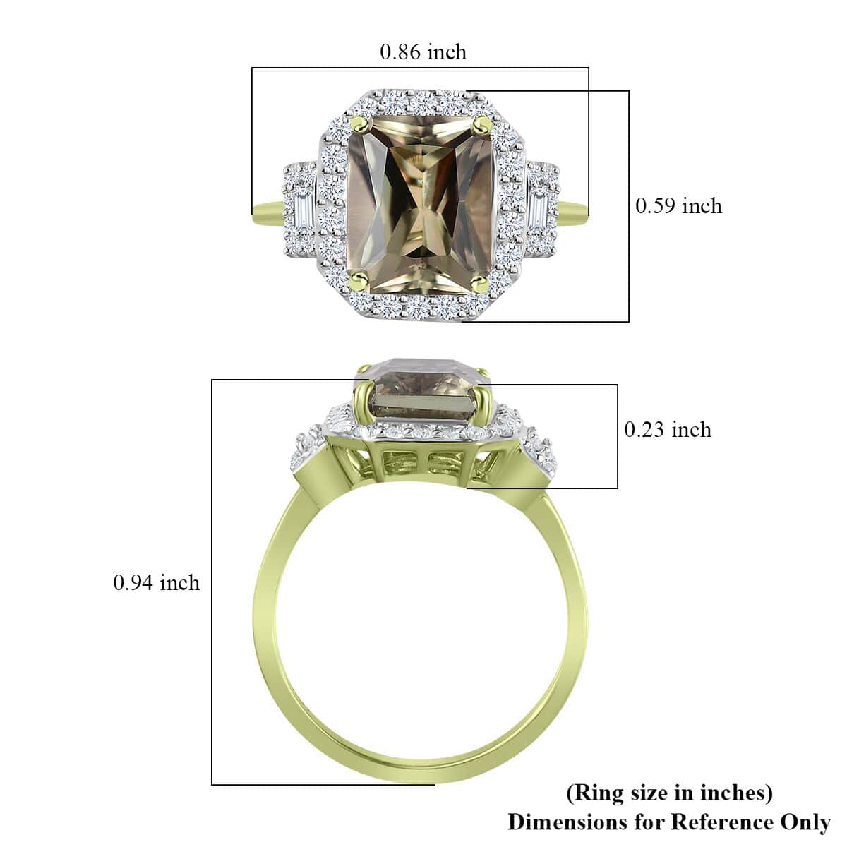 Luxoro 14K Green Gold Radiant Cut AAA Turkizite, Diamond (G-H, I2) (0.45 cts) Ring (Size 5.0) (5.10 g) 2.65 ctw image number 5