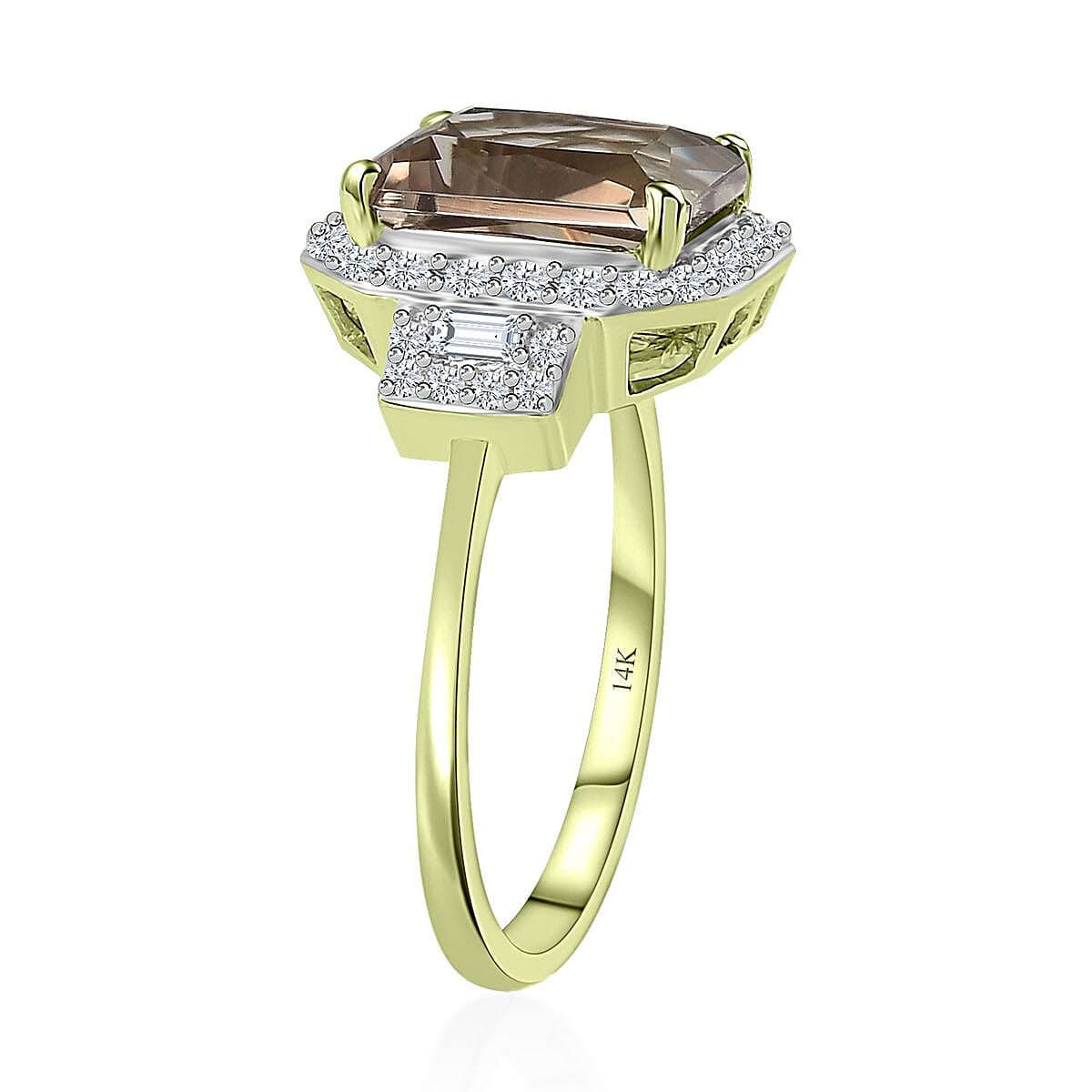 Luxoro 14K Green Gold Radiant Cut AAA Turkizite, Diamond (G-H, I2) (0.45 cts) Ring (Size 5.5) (5.10 g) 2.65 ctw image number 3