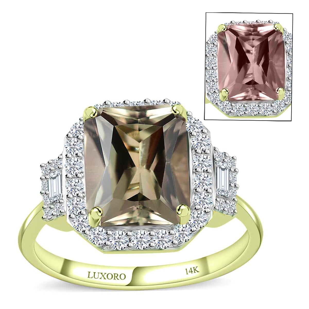 Luxoro 14K Green Gold Radiant Cut AAA Turkizite and G-H I2 Diamond Ring (Size 6.0) 4.65 Grams 4.25 ctw image number 0