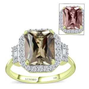 Luxoro 14K Green Gold Radiant Cut AAA Turkizite, Diamond (G-H, I2) (0.45 cts) Ring (Size 7.0) (5.10 g) 2.65 ctw