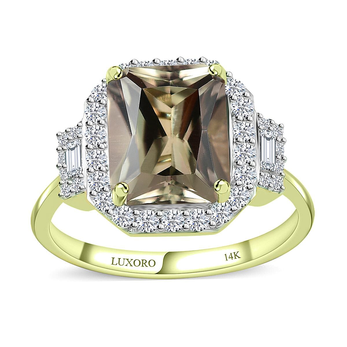 Luxoro 14K Green Gold Radiant Cut AAA Turkizite, Diamond (G-H, I2) (0.45 cts) Ring (Size 8.5) (5.10 g) 2.65 ctw image number 0