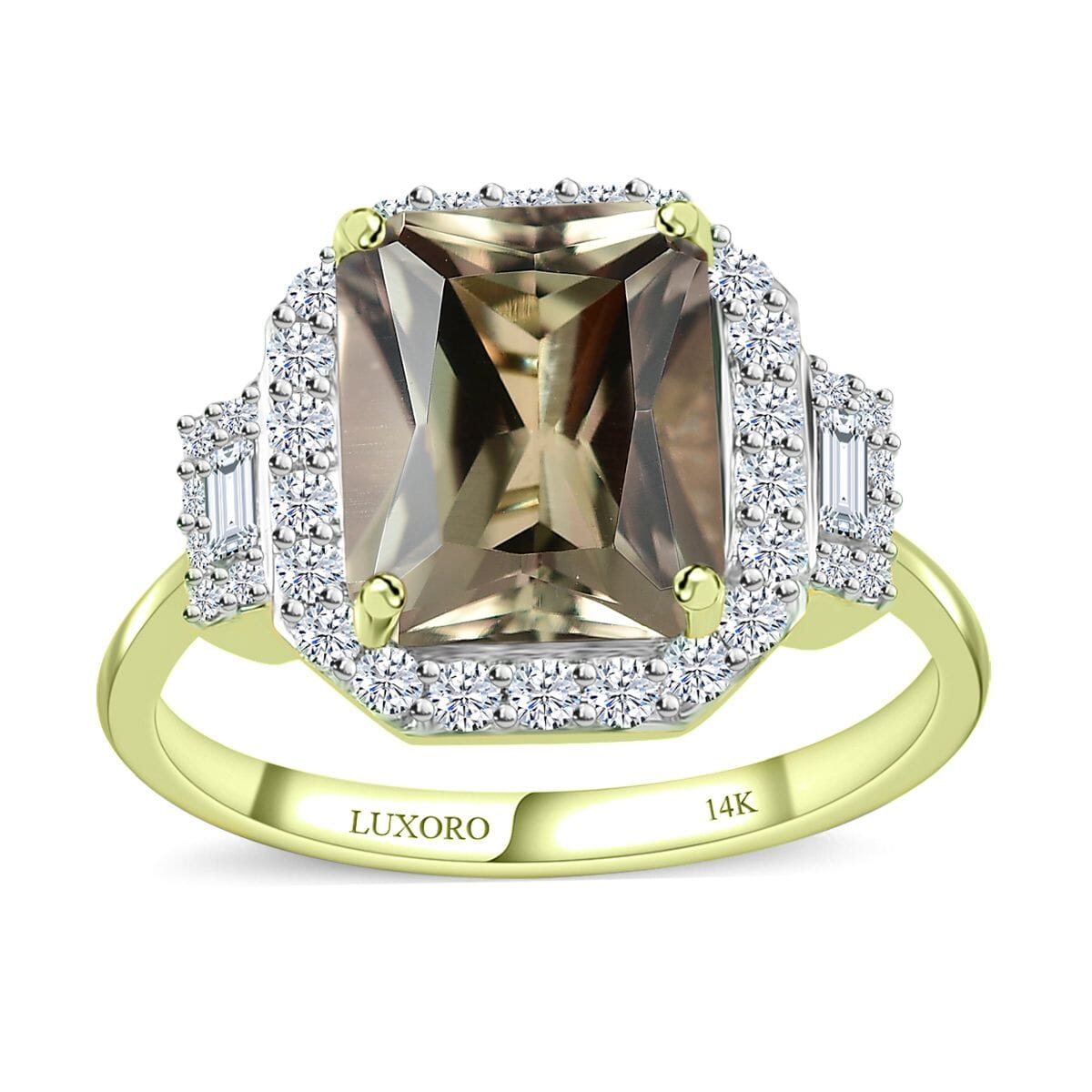 Luxoro 14K Green Gold Radiant Cut AAA Turkizite, Diamond (G-H, I2) (0.45 cts) Ring (Size 9.5) (5.10 g) 2.65 ctw image number 0