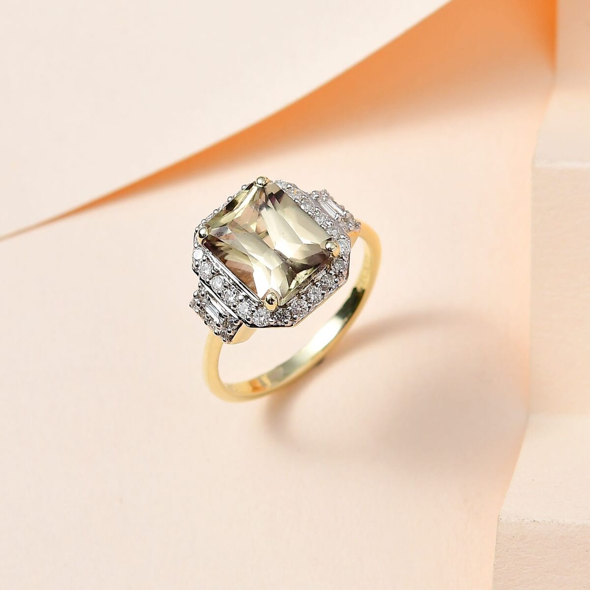 Luxoro 14K Green Gold Radiant Cut AAA Turkizite, Diamond (G-H, I2) (0.45 cts) Ring (Size 9.5) (5.10 g) 2.65 ctw image number 1