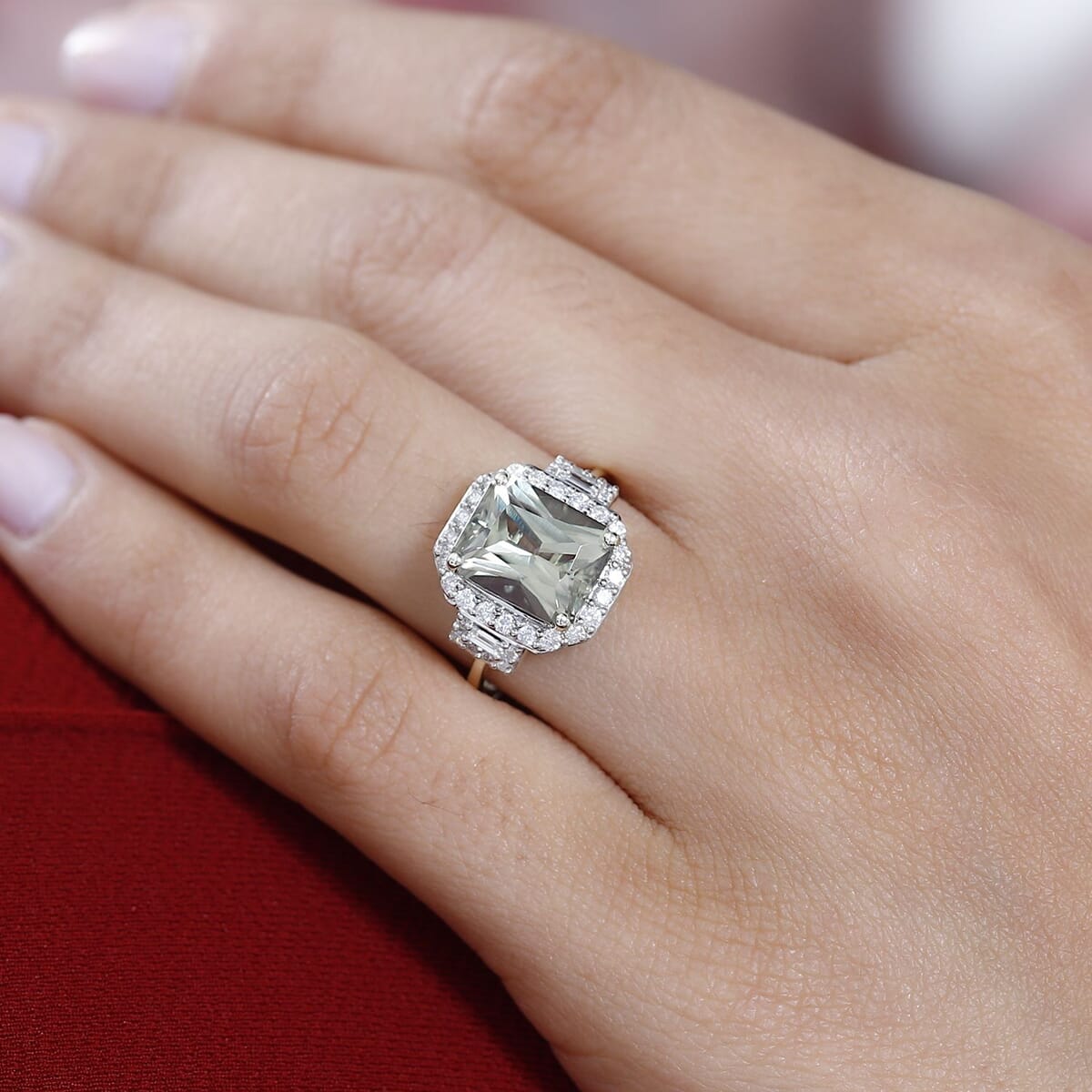 Luxoro 14K Green Gold Radiant Cut AAA Turkizite, Diamond (G-H, I2) (0.45 cts) Ring (Size 9.5) (5.10 g) 2.65 ctw image number 2