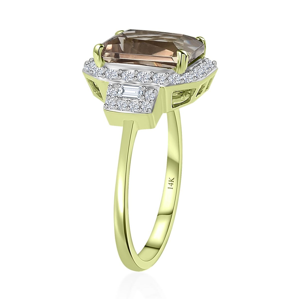 Luxoro 14K Green Gold Radiant Cut AAA Turkizite, Diamond (G-H, I2) (0.45 cts) Ring (Size 9.5) (5.10 g) 2.65 ctw image number 3