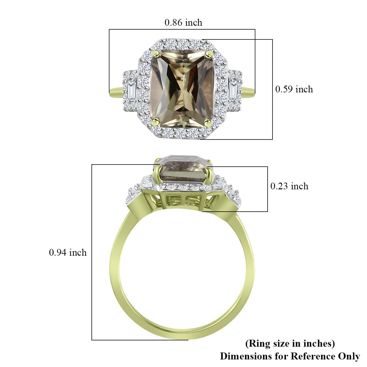 Luxoro 14K Green Gold Radiant Cut AAA Turkizite, Diamond (G-H, I2) (0.45 cts) Ring (Size 9.5) (5.10 g) 2.65 ctw image number 5