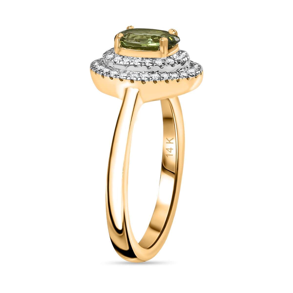 Luxoro 14K Green Gold AAA Natural Calabar Green Tourmaline and G-H I2 Diamond Double Halo Ring (Size 10.0) 1.00 ctw (Del. in 8-10 Days) image number 3