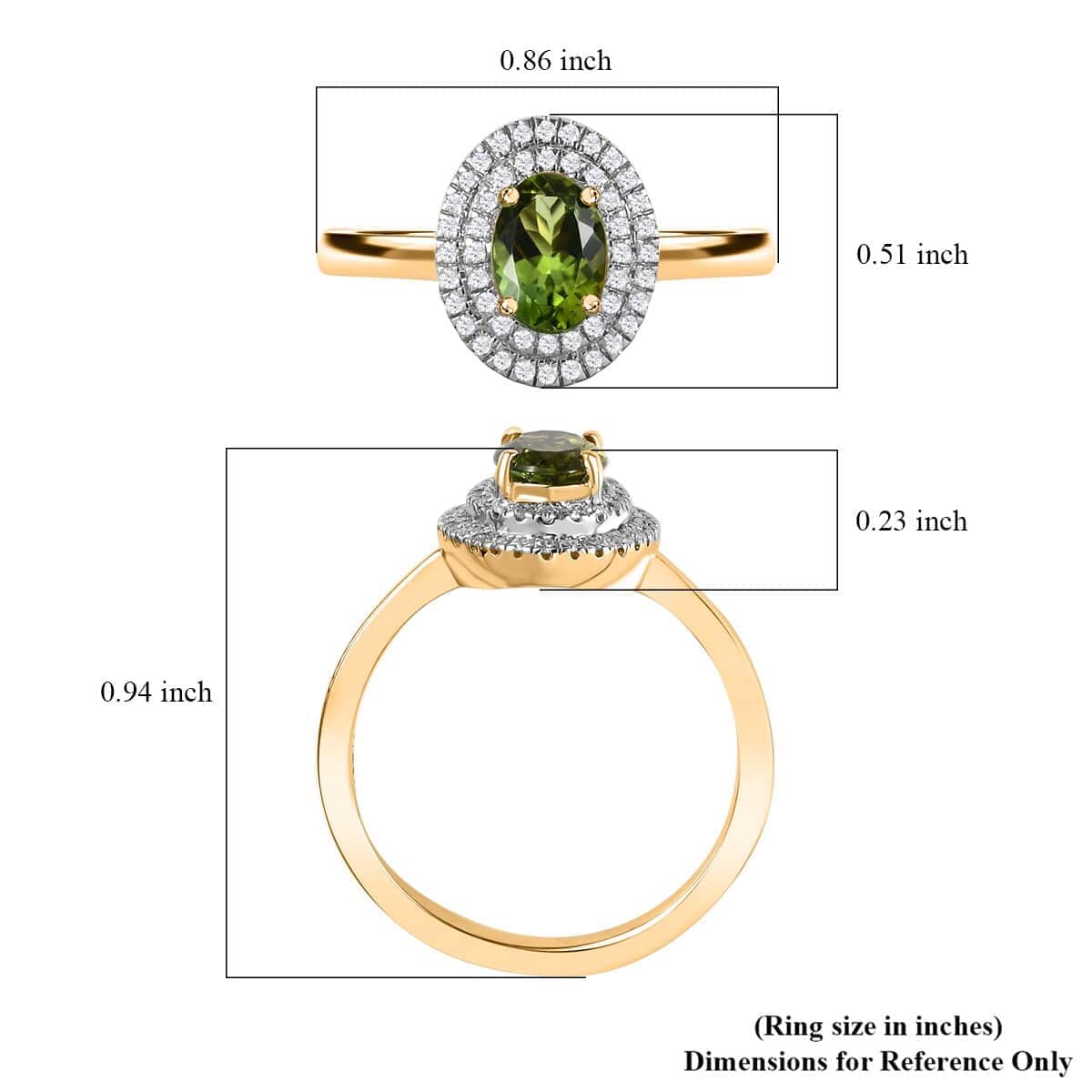 Luxoro 14K Green Gold AAA Natural Calabar Green Tourmaline and G-H I2 Diamond Double Halo Ring (Size 10.5) 1.00 ctw image number 5