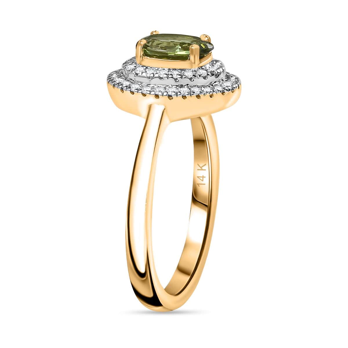 Luxoro AAA Natural Arikanga Green Tourmaline and G-H I2 Diamond 1.00 ctw Double Halo Ring in 14K Green Gold (Size 11.0) image number 3