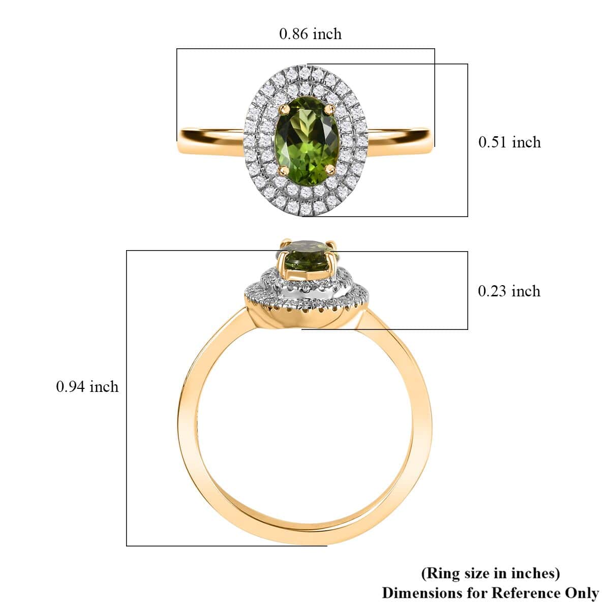 Luxoro AAA Natural Arikanga Green Tourmaline and G-H I2 Diamond 1.00 ctw Double Halo Ring in 14K Green Gold (Size 11.0) image number 5