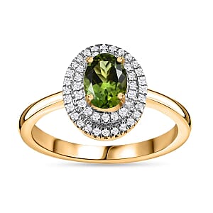 Luxoro AAA Natural Calabar Green Tourmaline and G-H I2 Diamond 1.00 ctw Double Halo Ring in 14K Green Gold (Size 12.0)