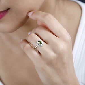 Luxoro AAA Natural Arikanga Green Tourmaline, Diamond Double Halo Ring in 14K Green Gold 1.00 ctw (Size 12.0)