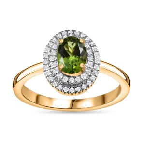 Luxoro AAA Natural Arikanga Green Tourmaline and G-H I2 Diamond 1.00 ctw Double Halo Ring in 14K Green Gold (Size 6.0)