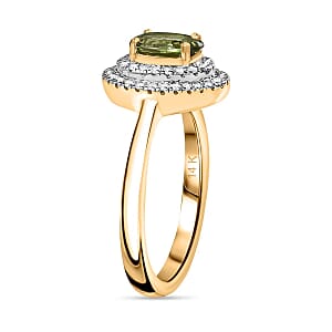 Luxoro AAA Natural Arikanga Green Tourmaline, Diamond Double Halo Ring in 14K Green Gold 1.00 ctw (Size 6.0)