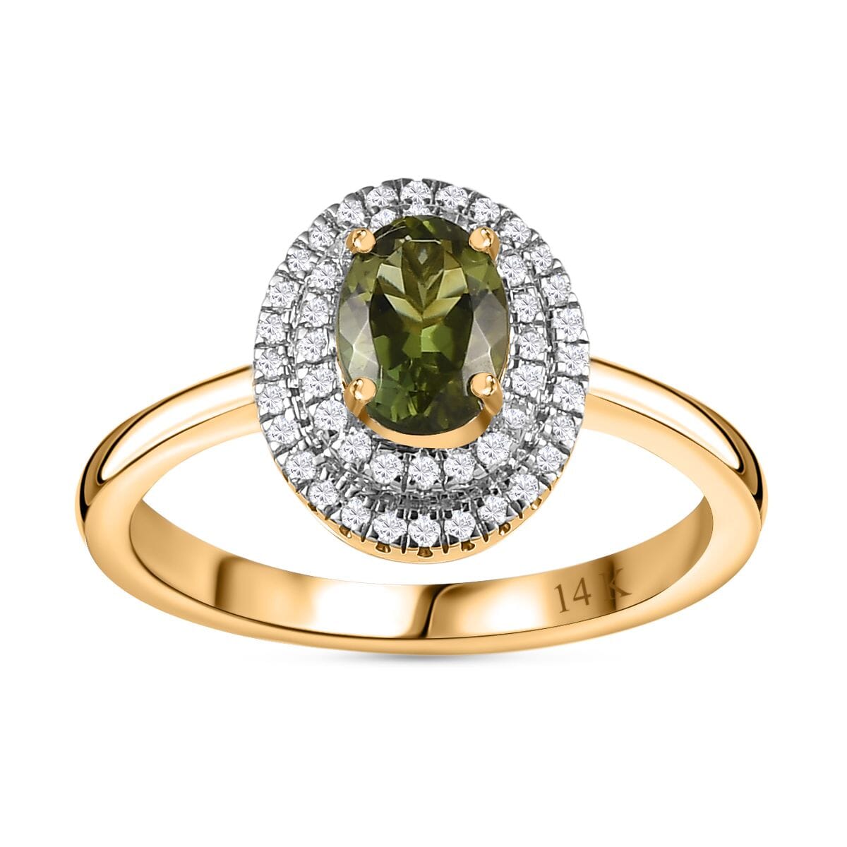Luxoro AAA Natural Arikanga Green Tourmaline and G-H I2 Diamond 1.00 ctw Double Halo Ring in 14K Green Gold (Size 7.0) image number 0