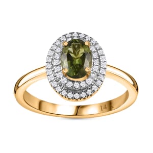 Luxoro AAA Natural Arikanga Green Tourmaline and G-H I2 Diamond 1.00 ctw Double Halo Ring in 14K Green Gold (Size 7.0)