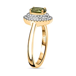 Luxoro AAA Natural Arikanga Green Tourmaline and G-H I2 Diamond 1.00 ctw Double Halo Ring in 14K Green Gold (Size 7.0)