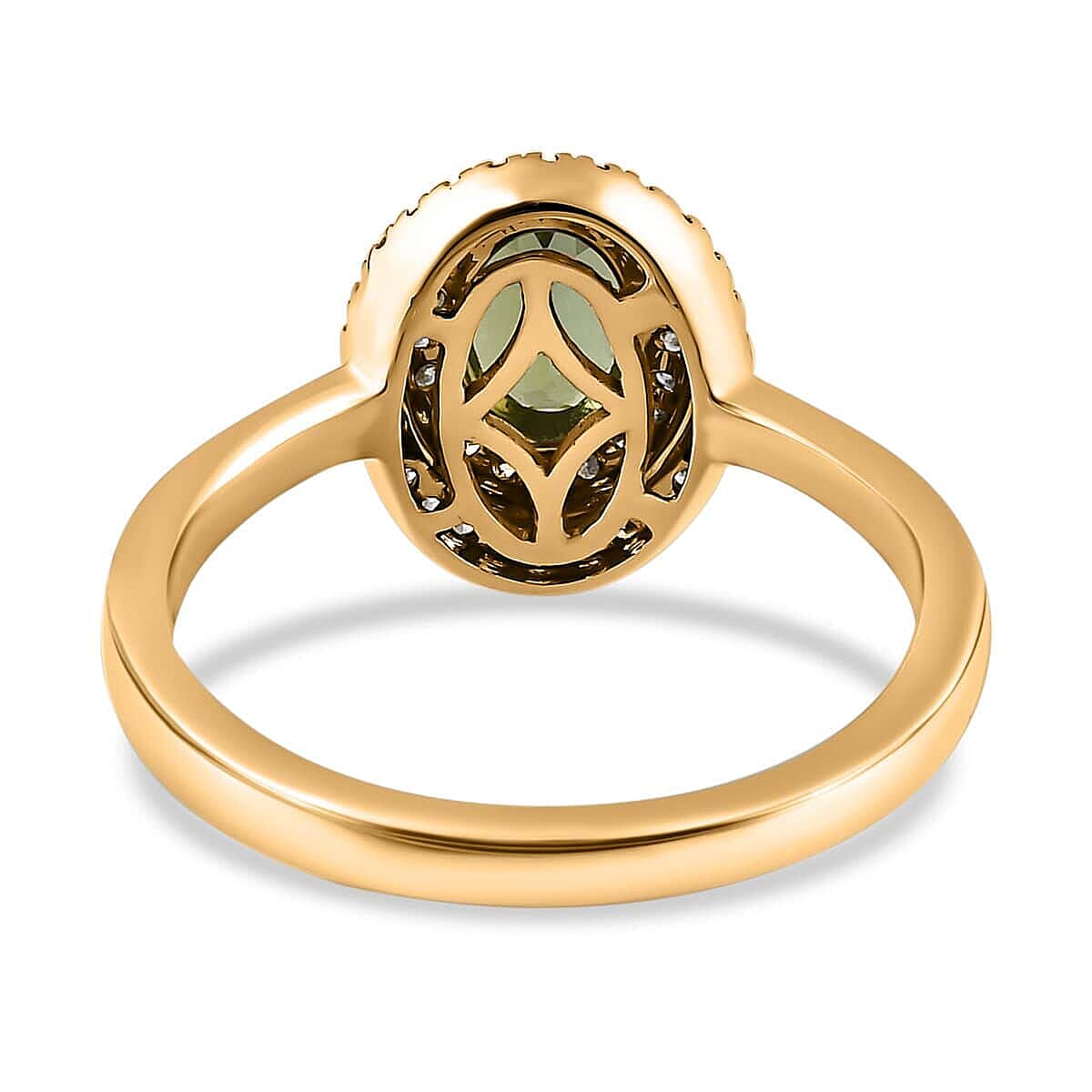 Luxoro AAA Natural Calabar Green Tourmaline and G-H I2 Diamond 1.00 ctw Double Halo Ring in 14K Green Gold (Size 7.5) image number 4