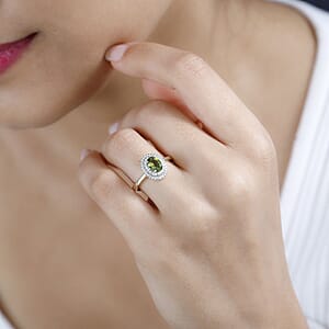 Luxoro AAA Natural Arikanga Green Tourmaline, Diamond Double Halo Ring in 14K Green Gold 1.00 ctw (Size 8.0)