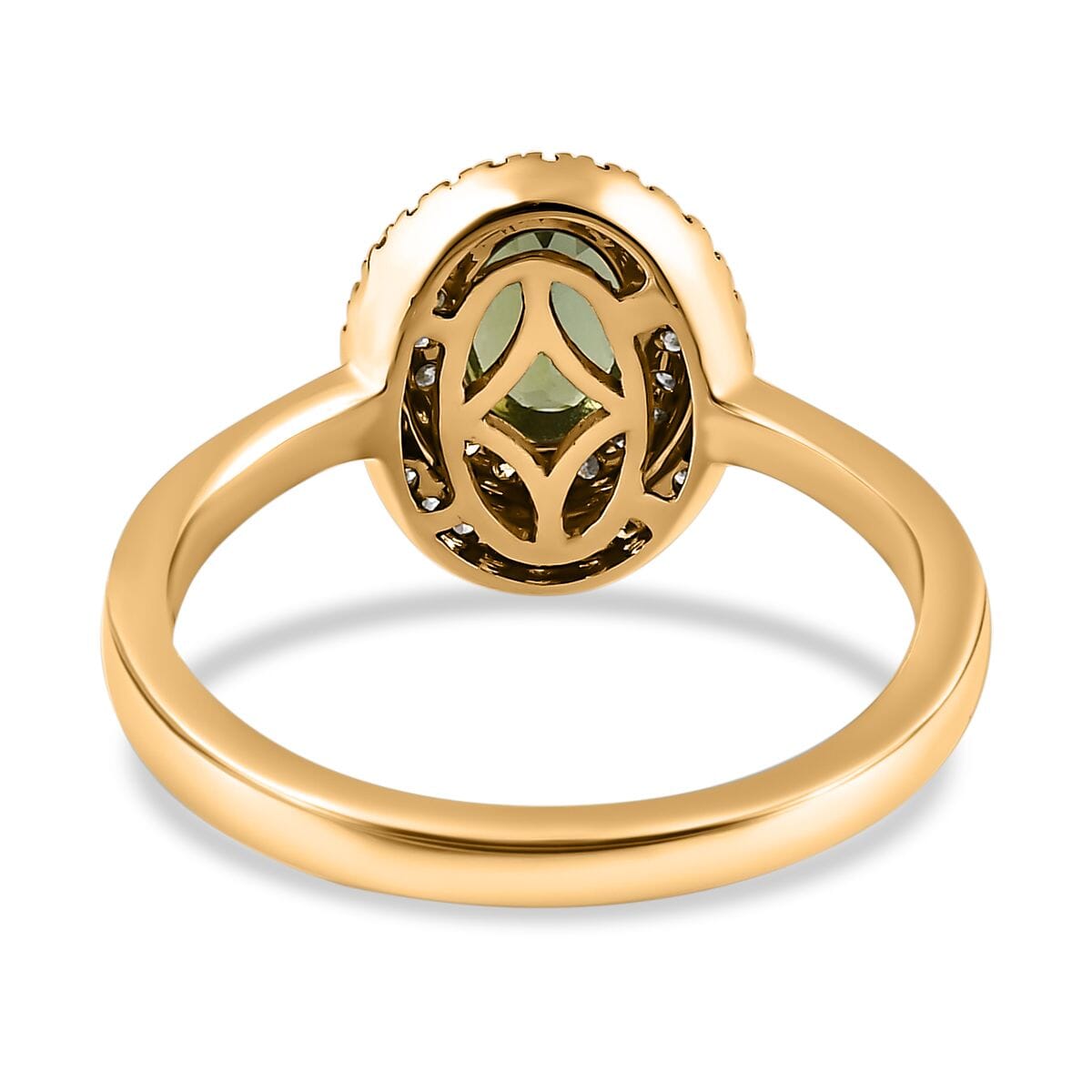Luxoro AAA Natural Arikanga Green Tourmaline and G-H I2 Diamond 1.00 ctw Double Halo Ring in 14K Green Gold (Size 8.0) image number 4