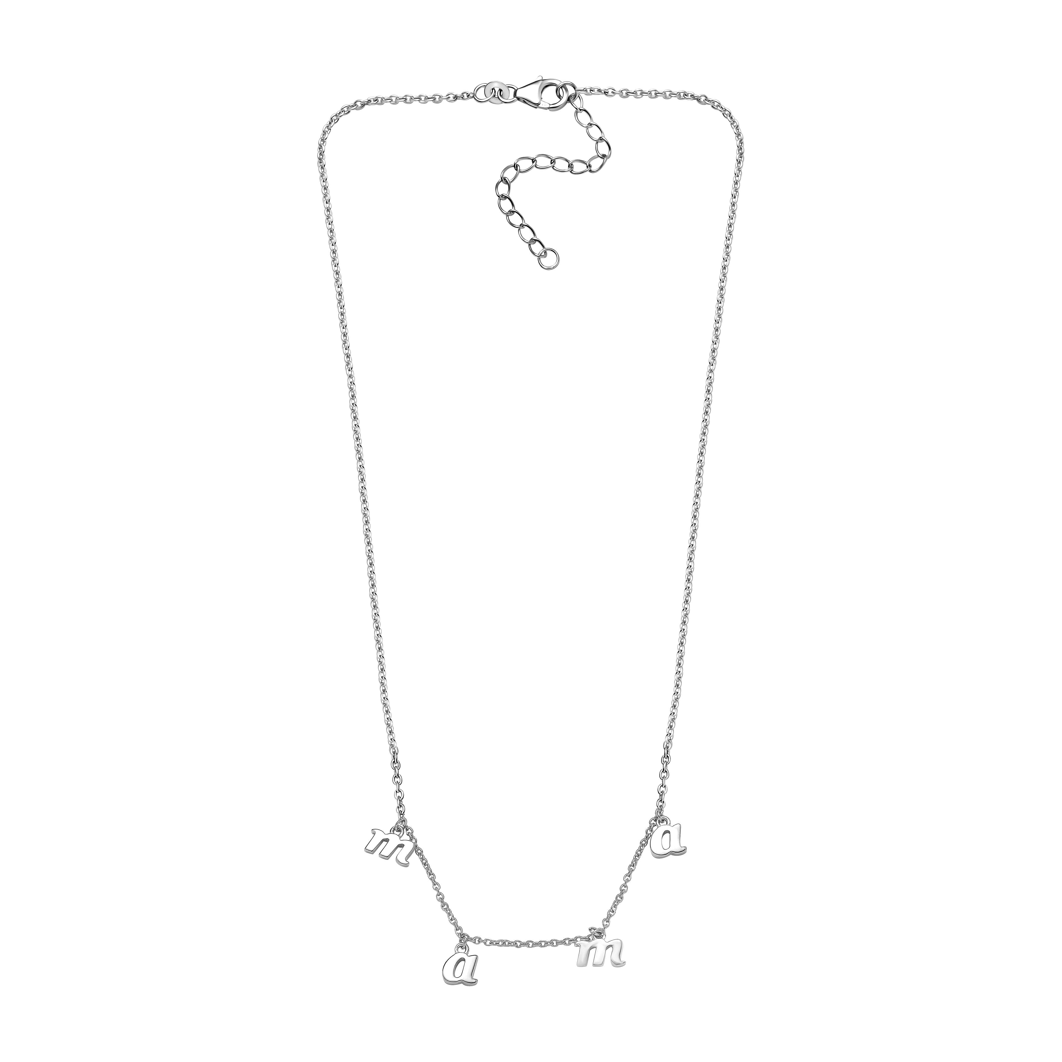 Platinum Over Sterling Silver Mama Station Necklace 18-20 Inches 12.40 Grams