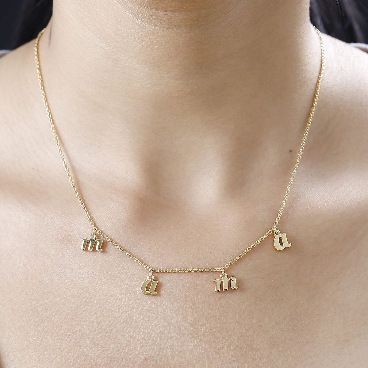 Vermeil Yellow Gold Over Sterling Silver Mama Station Necklace 18-20 Inches 12.40 Grams image number 2