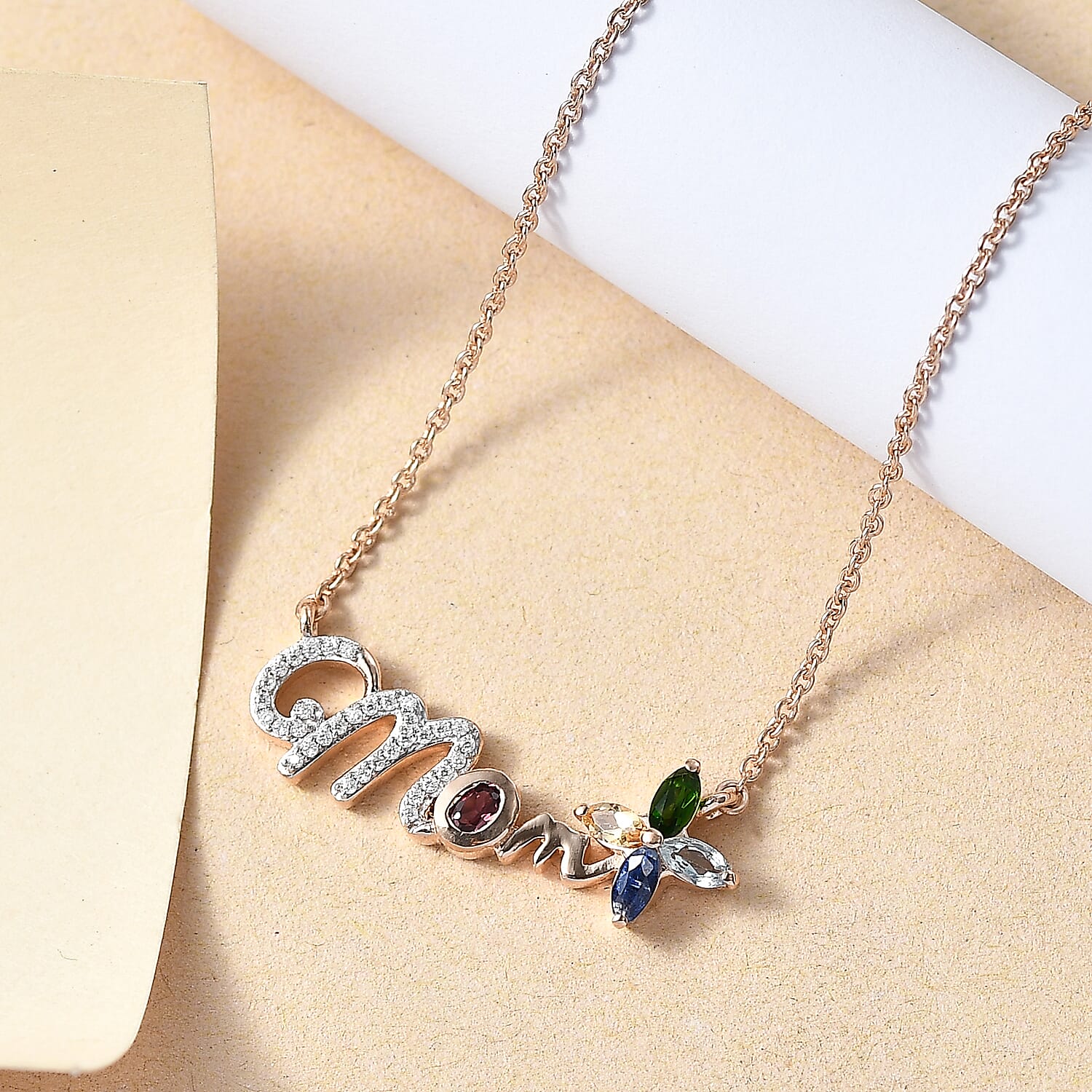 Multi Gemstone 1.20 ctw Necklace in Vermeil Rose Gold Sterling Silver 18 Inches